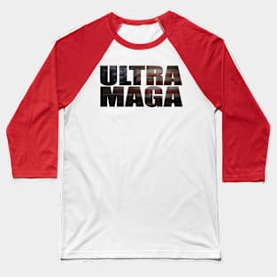 ULTRA MAGA American Flag Vintage Distressed Finish Block Letter Font Patriot Logo Design Baseball T-Shirt